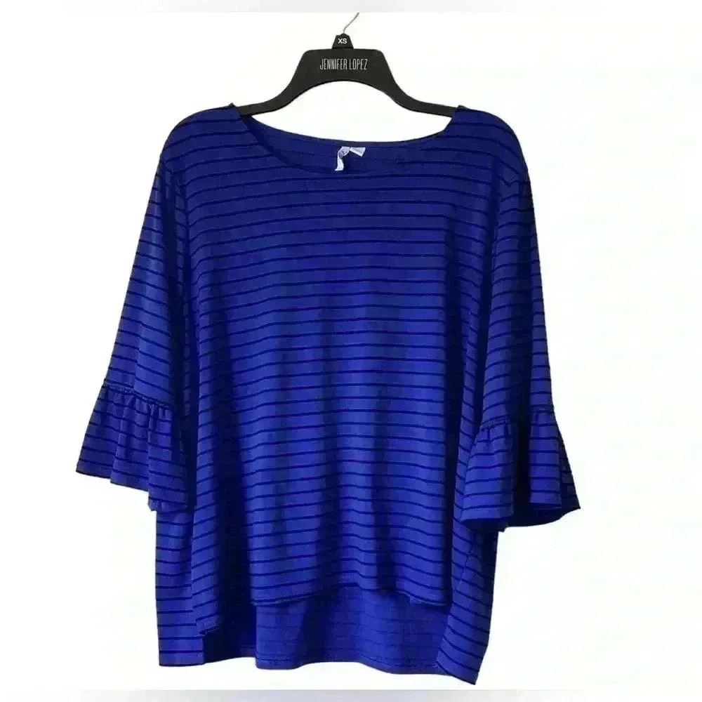 ELLE Blau& Black Stripe 3/4 Bell Sleeve Size XL